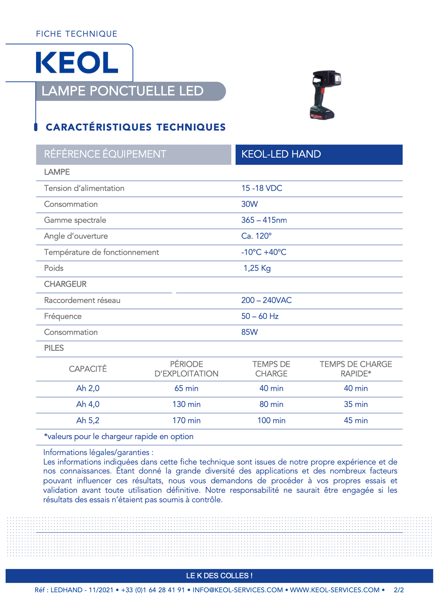 Lampe ponctuelle LED - KEOL HAND Bouton de changement des nanomètres de 365 nm à 405 nm - MAUV0083