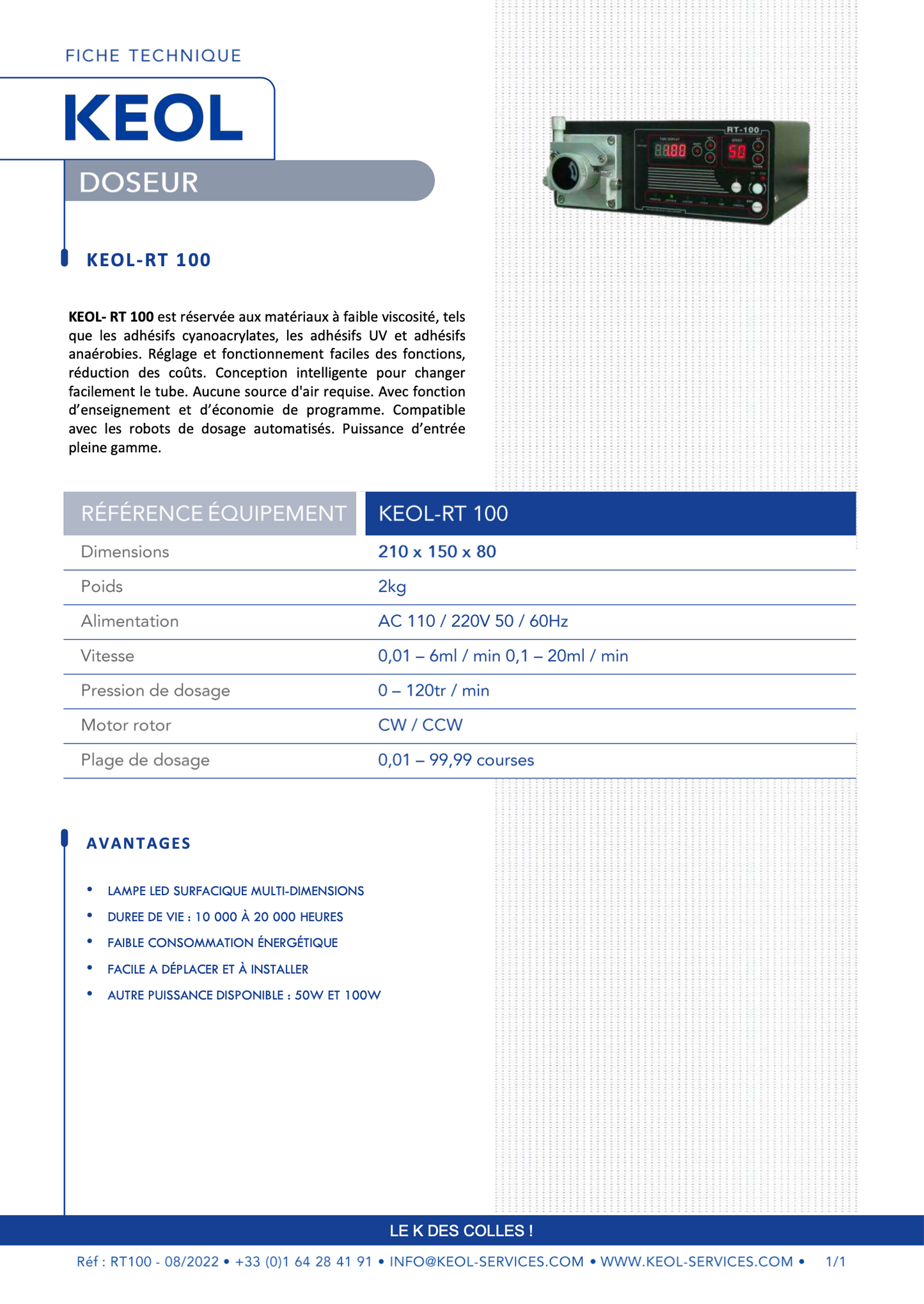 Doseur péristaltique pour cyanoacrylate et produits fluide KEOL-RT 100 - MADO0189