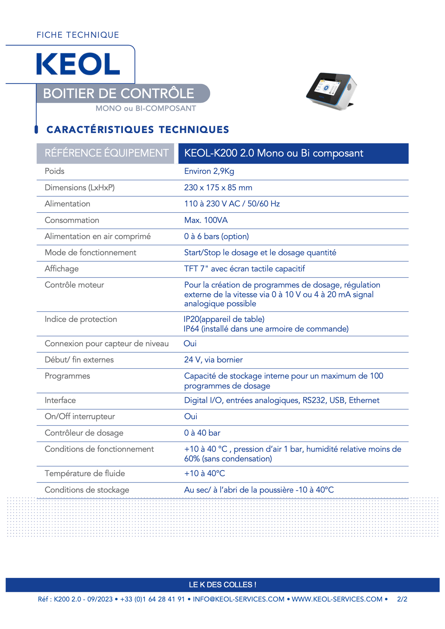 KEOL-K 200 mono contrôleur pour valve volumétrique - MADO0301