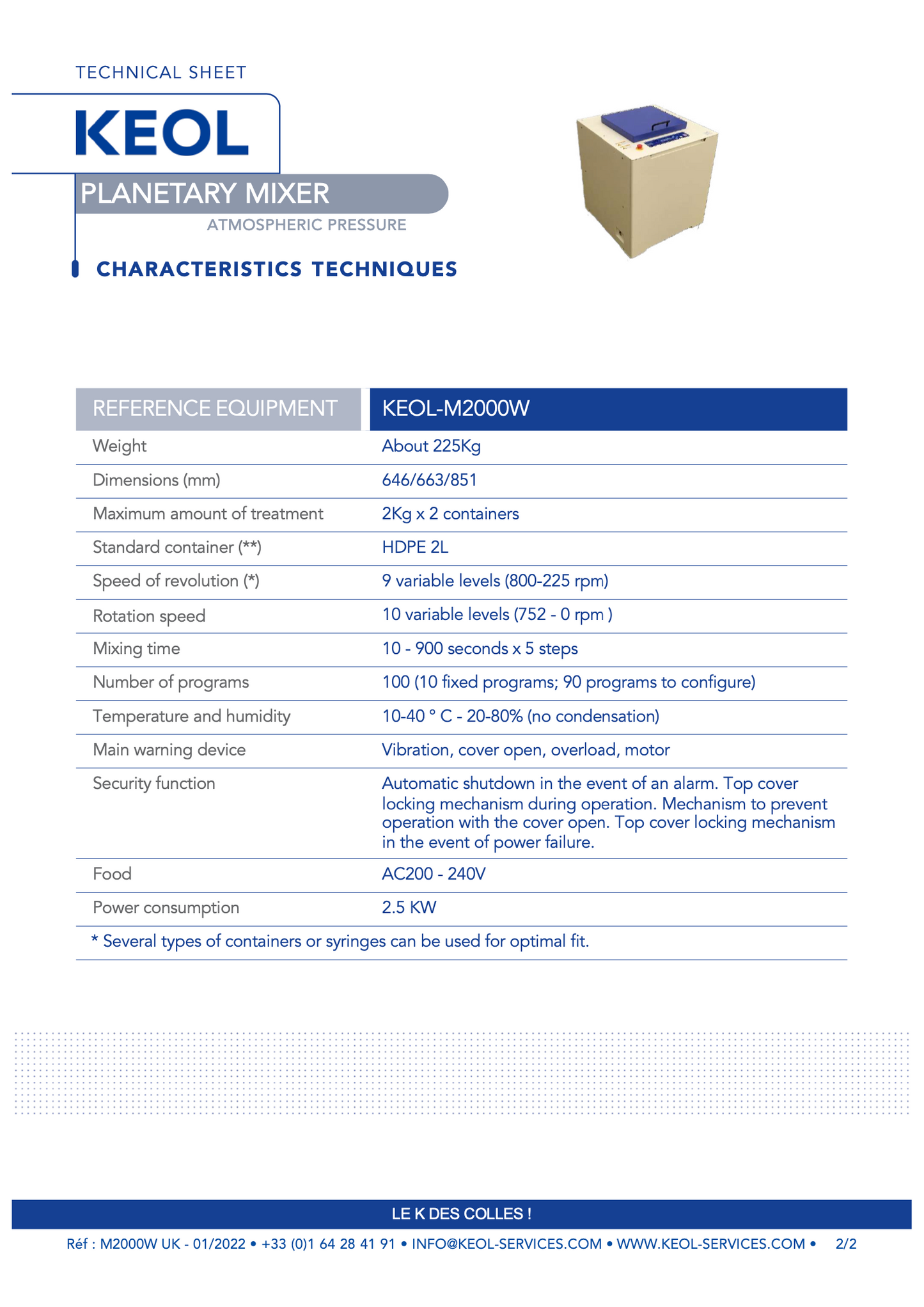 M2000W - KEOL planetary mixer by atmospheric pressure