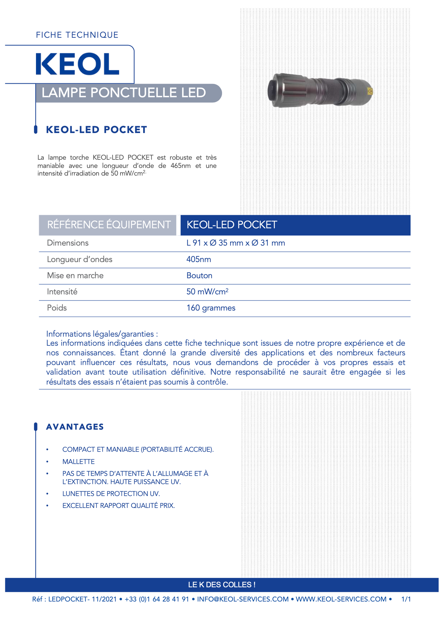 Lampe ponctuelle KEOL-LED POCKET 50mW/cm2