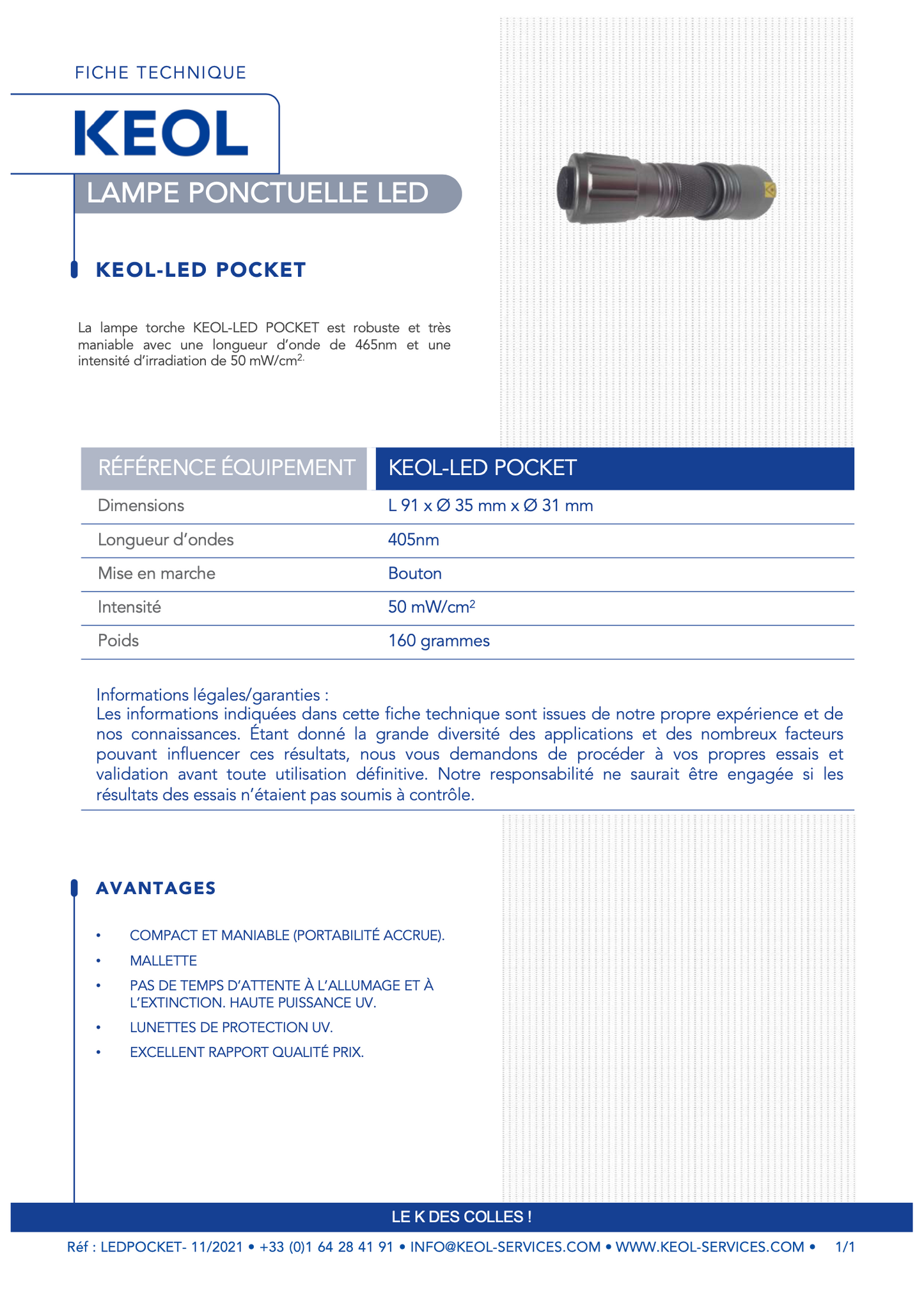 Spot lamp KEOL-LED POCKET 50mW/cm2