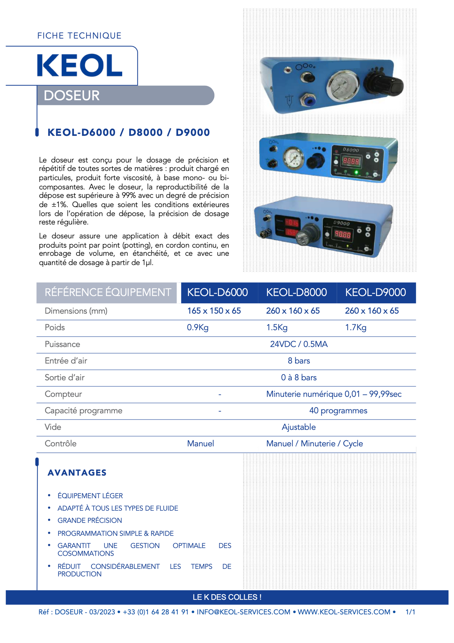 Doseur temps/pression valve et seringue KEOL D-6000