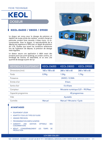 Doseur temps/pression valve et seringue KEOL D-9000