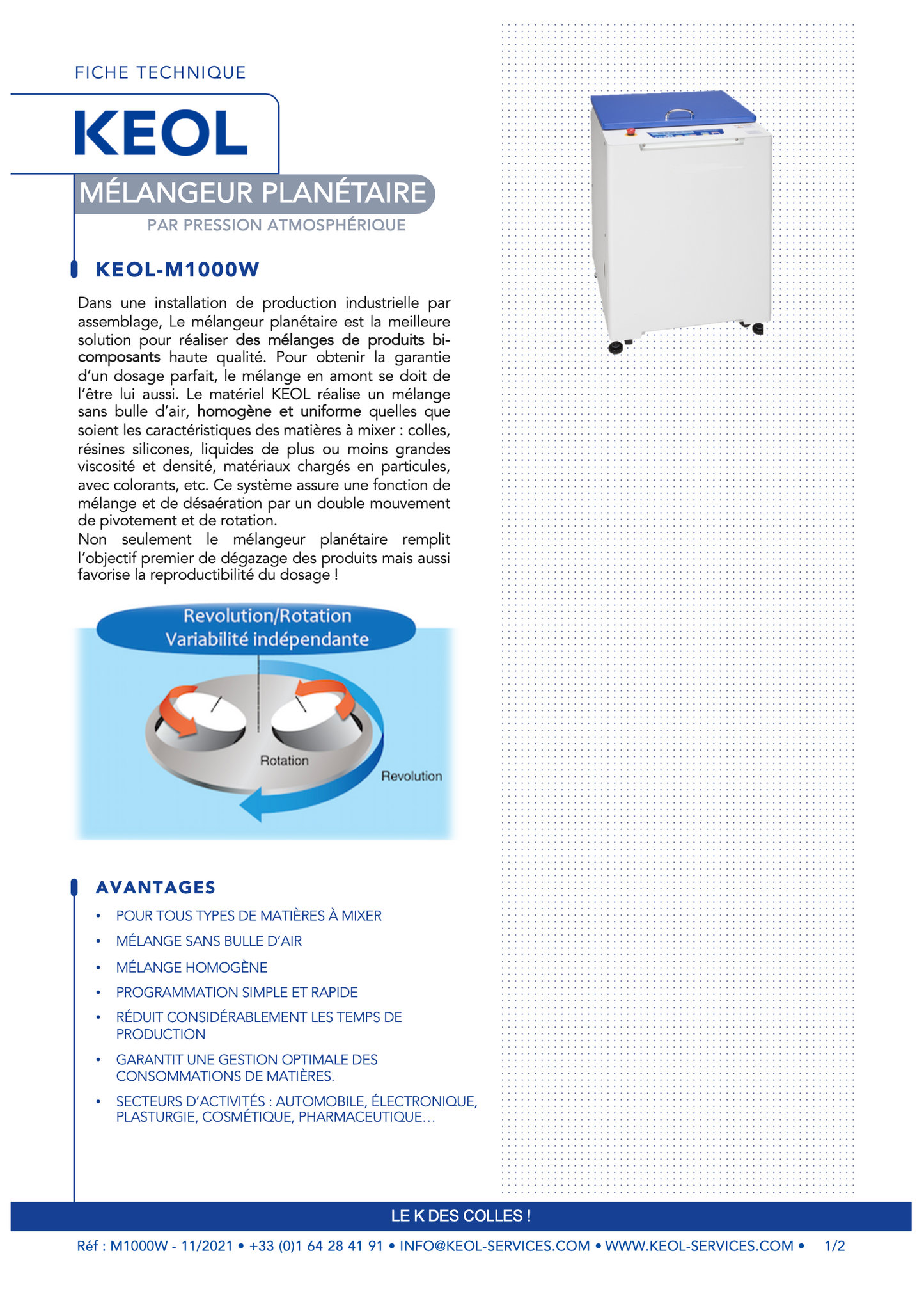 M1000W - KEOL planetary mixer by atmospheric pressure