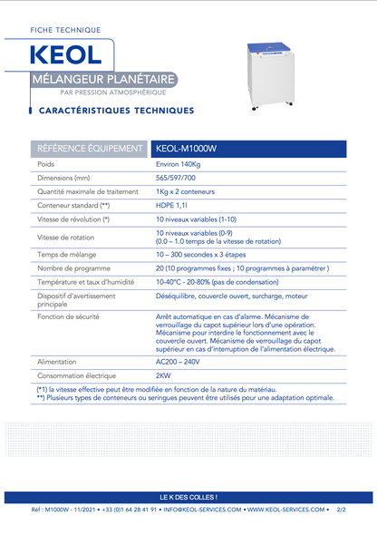 M1000W - KEOL planetary mixer by atmospheric pressure